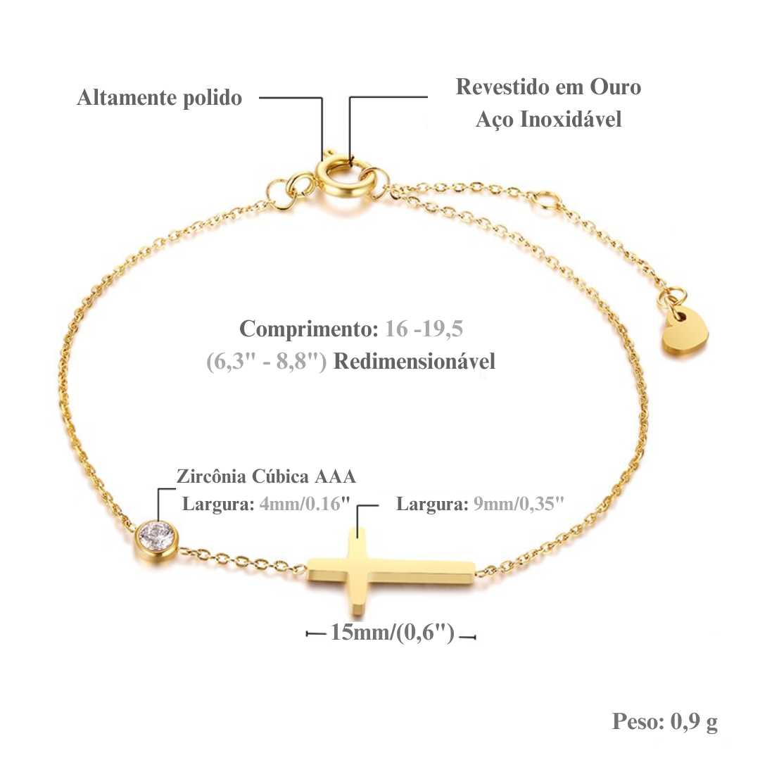 Pulseira Minimalista com Gota de Zircônia - Cruz Sagrada