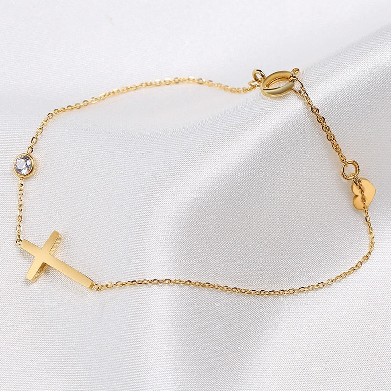 Pulseira Minimalista com Gota de Zircônia - Cruz Sagrada