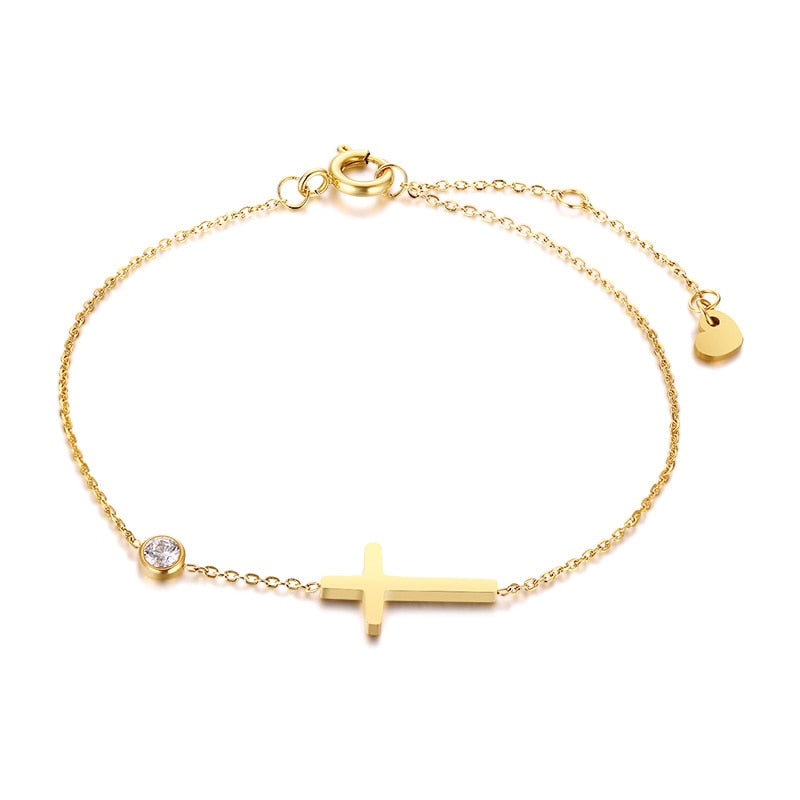 Pulseira Minimalista com Gota de Zircônia - Cruz Sagrada