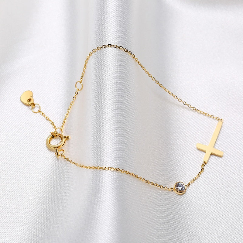 Pulseira Minimalista com Gota de Zircônia - Cruz Sagrada