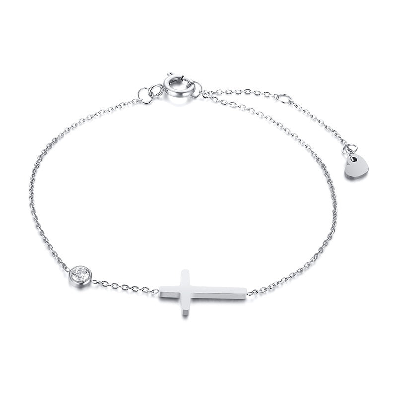 Pulseira Minimalista com Gota de Zircônia - Cruz Sagrada